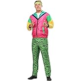 Men's 80s Jock Costume 1980s Neon Tiger Stripe Wind Suit