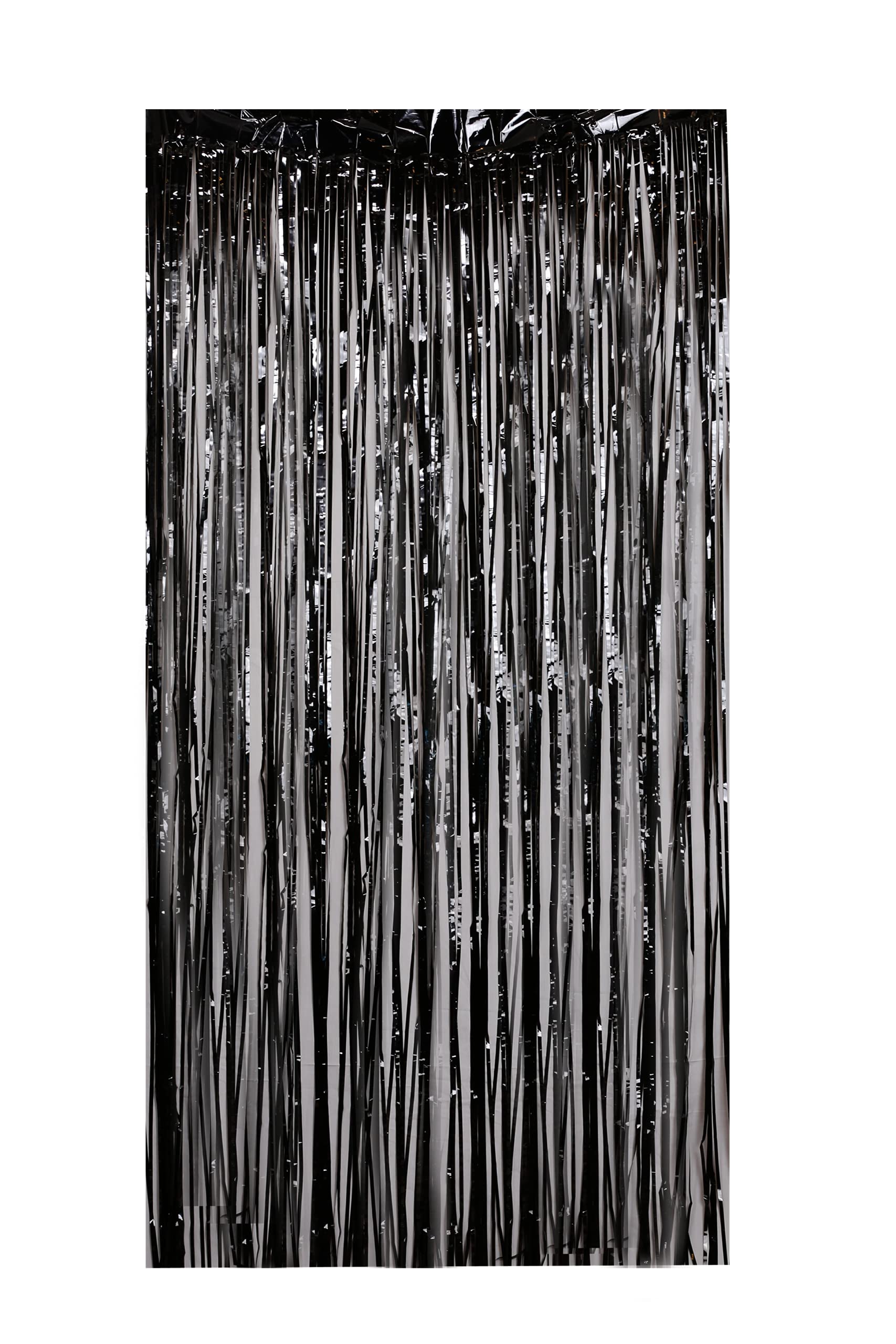 2pcs Metallic Tinsel Foil Fringe Curtain, Shiny Hanging Streamers, Long Strands Decoration, Colourful Sparkle, Photo Booth Backdrop (Black, 1m Width x 3m Height)
