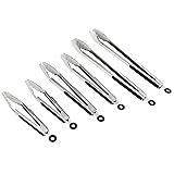 AmazonCommercial Stainless Steel Kitchen Tongs, Non-Slip Grip, 9", 12" and 16" Tong Set, Black, Pack of 6