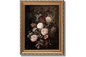 ASTRDECOR Vintage Wall Art, 9x12 Wall Decor with Golden Frame - Moody Roses