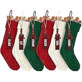 Orlabno 6Pack Personalized Christmas Stockings, 18 Inch Large Cable Knitted Xmas Stockings with DIY Name Tags, Hanging Stocking Decor for Family Fireplace Holiday Party Gifts (Red&White&Green)