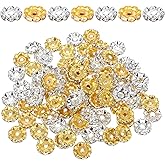 JIYIN 100 Pcs 12mm Silver and Gold Rondelle Spacer Beads Rhinestone Crystal for Jewelry Making, Fancy Sparkle Crystal Spacer Beads for DIY Pens Bracelet Jewelry Making