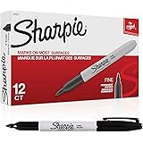 Sharpie Permanent Markers, Fine Point, Black, 12 Count
