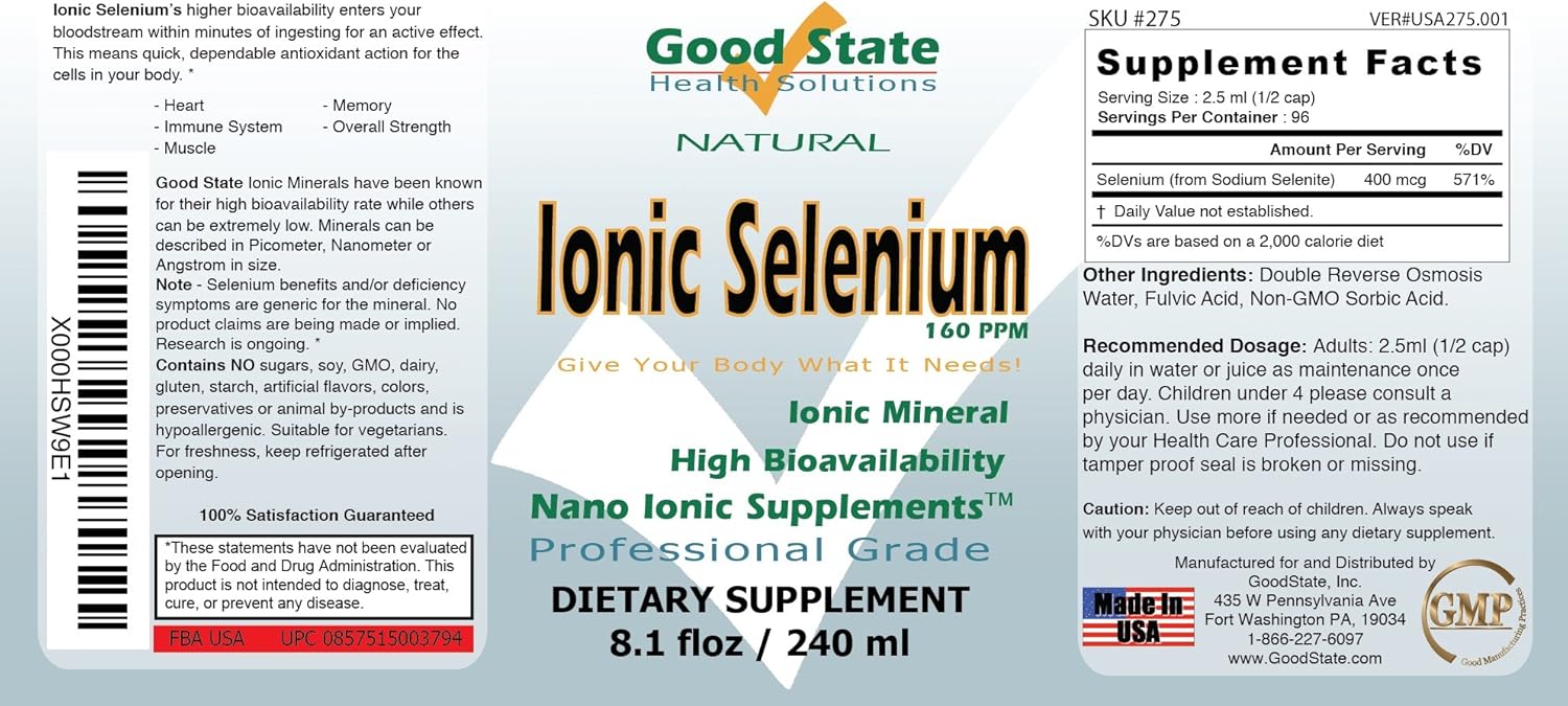 Good State | Liquid Ionic Selenium | Superior Cellular Absorption | Boosts Immune System | Helps Break Down and Reduce Toxic Metals | 96 Servings | 8 fl oz: Health & Personal Care