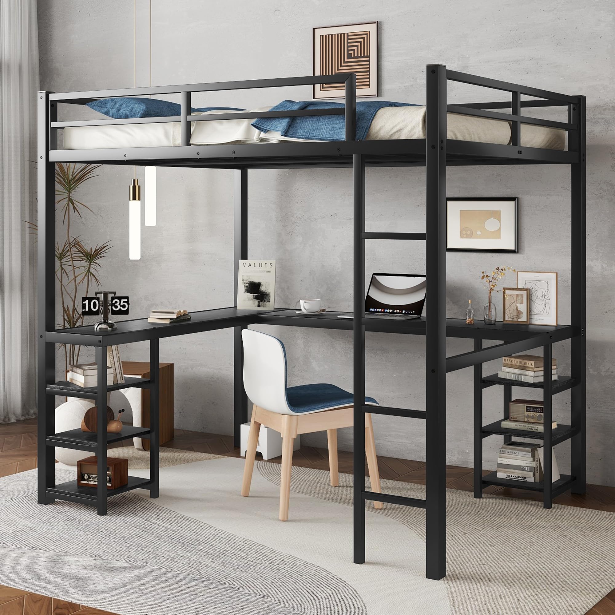 Photo 1 of ***BOX 1OF 2 AND 2 OF 2****
KEIKI Full Metal Loft Bed with Desk & Six Storage Shelves,Sturdy Metal Bed Frame with Ladder & Safety Guardrails,No Box Spring Needed, Perfect for Dorm, Bedroom, Guest Room, Black