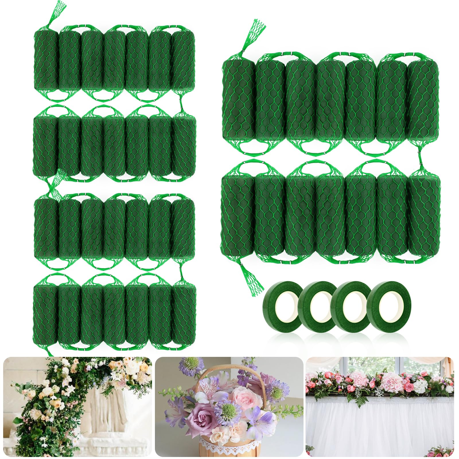 Photo 1 of 42 Pcs Floral Foam Garland 27.6ft Flower Sponge Blocks Kit, Absorption Flower Holder Arch Door Tabletop Flower Arrangement Material Floral Craft Wet Foam Blocks for Home Wedding Holiday Decoration