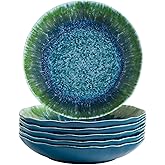 Melamine Pasta Bowls Large Salad Bowls Set 9 inch Sets of 6 pcs Soup Bowls Wide Shallow Flat Turquoise Teal Round Dinnerware Tableware Dishwasher Safe Not Microware Not Oven