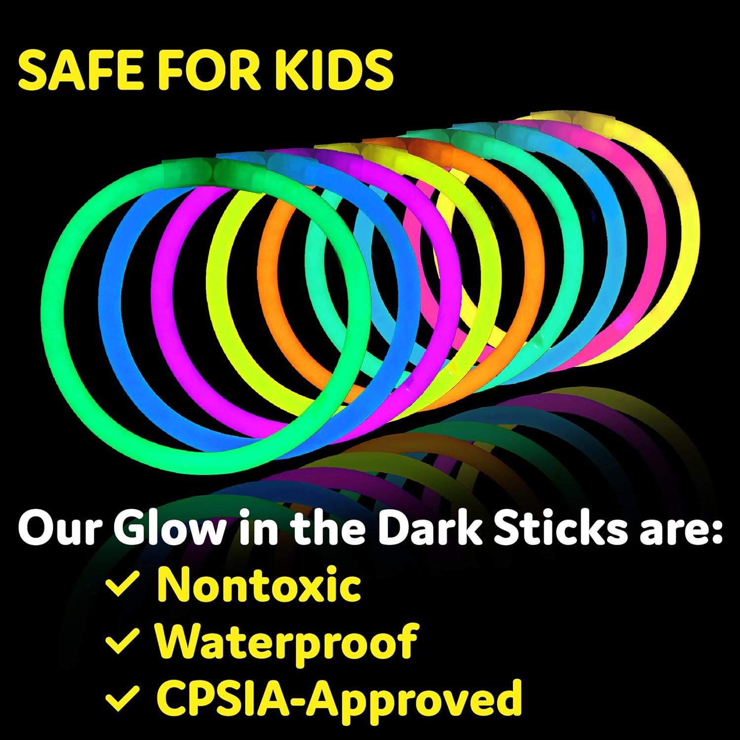 PartySticks Glow Sticks Bulk Party Favors 100pk with Connectors - 8 Inch Glow in the Dark Party Supplies, Neon Party Glow Necklaces and Glow Bracelets: Toys & Games