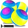 Erinnmy 4 Pcs Rainbow Playground Balls with 1 Hand Pump,8.5 Inch Neon Sports Balls,Inflatable Multi Colors Kick Balls Handball,Colorful Rubber Bouncy Balls for Kids Adults Indoor Outdoor Games Use