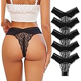 VKME 5 Pack Seamless Lace Thongs For Women Underwear Sexy Low Rise No Show Thong Stretch Womens Panties