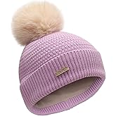 ZLYC Kids Winter Hats for Girls Boys Pom Pom Beanie Hat Cotton Lined Knitted Cap