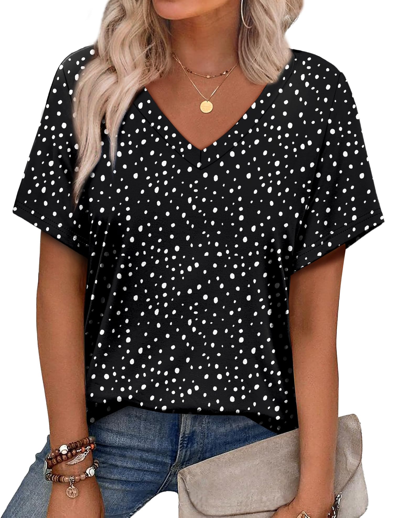 Photo 1 of Alaroo Womens Summer Tops 2025 Trendy Tshirts Shirts Short Sleeve V Neck Beach Vacation Clothes Floral Bobo Hawaiian 26 M