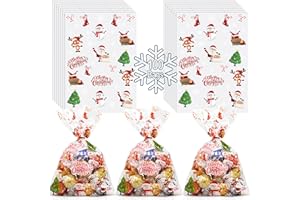 AnapoliZ Christmas Treat Bags - 100 pcs (6" x 9" Inch) | 2.5 Mil Crystal Clear Cellophane With Merry Designs | Santa, Snowman Cello | Party Decorations | Xmas Treats