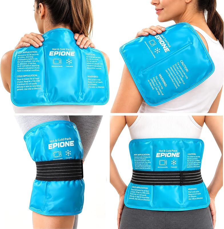 Saco de gel térmico e frio EPIONE com tiras | Compressa Grande para Ombros, Joelhoeira, Cotovelos, Ancas e Costas | Terapia para Lesões, Entorses, Inchaço e Dores Musculares (27 x 37 cm)