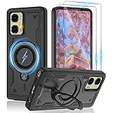 for Moto G Stylus 5G 2024 Magnetic Case,Compatible with MagSafe & [HD Screen Protector×2],Metal Rotated Kickstand,Military Grade Drop Proof Anti-Fingerprint Protective,Black,Moto G Stylus 5G 2024