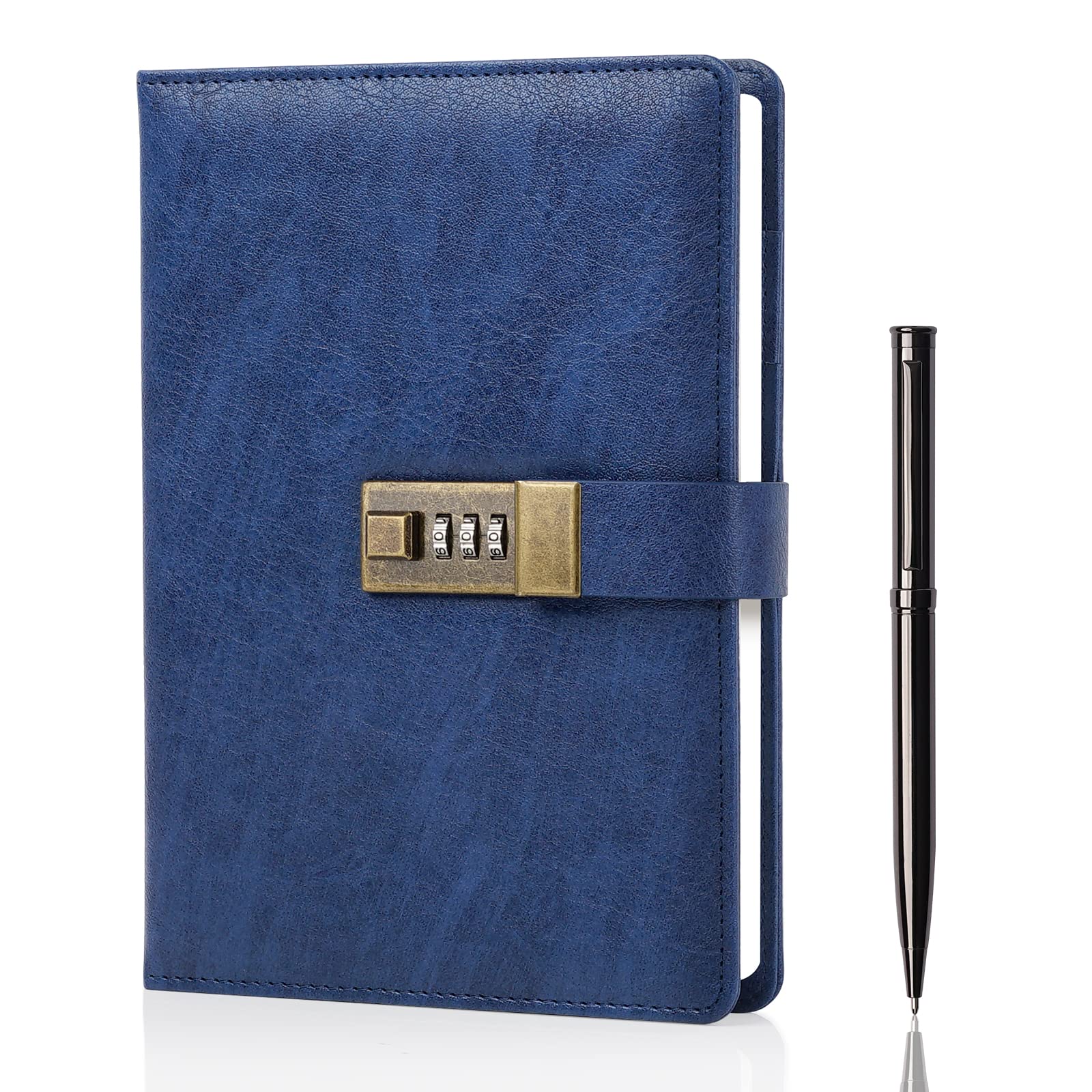 WEMATE Diary with Lock, A5 Journal with Lock 240 Pages, Locking Journal with Pen & Gift Box, Lockable Diary Planner Organizer for Men and Women, 8.6x5.8in Blue — image 1