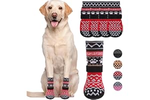 KOOLTAIL Dog Socks to Prevent Licking Paws for Hardwood Floors Anti Slip, Winter Warm Pet Boots&Paw Protector with Grippers, Double Sides Dog Shoes Booties for Small Medium Large Senior Dogs Red M