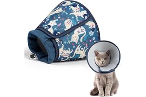 Pilviset Soft Cat Cone,Breathable Dog Cone Collar After Surgery, Adjustable Dog Cone to Stop Licking,Foldable Cat Recovery Collar,Water Resistant Neck Cone for Cats,Protective E Collar for Kitten L