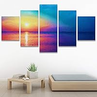 SIGNWIN 5 Panel Canvas Wall Art Modern Art Coastal Colorful Multicolor Photography Romantics Sunset for Home Decorations Ready to Hang - 60