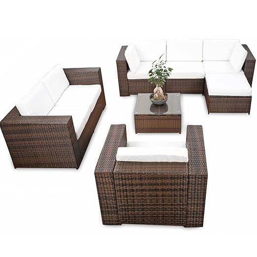 XINRO® erweiterbares 23tlg. Polyrattan Lounge Möbel Set Ecksofa - braun-Mix - Sitzgruppe Garnitur Gartenmöbel Lounge Set XXL 