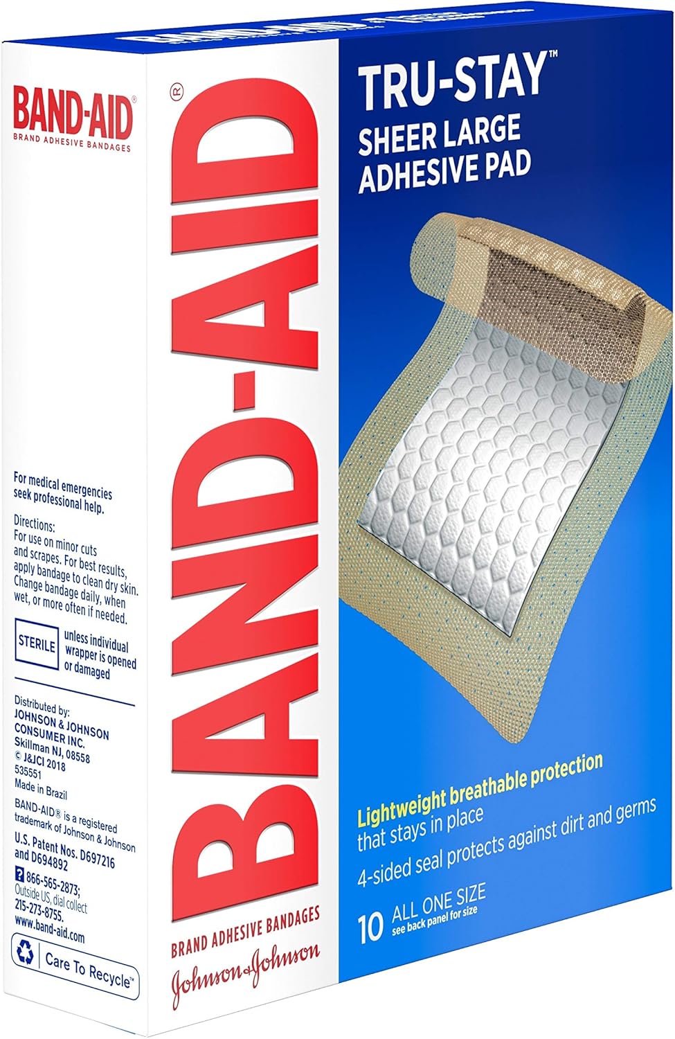 Band-Aid Brand Tru-Stay Adhesive Pads, Large Sterile Bandages for Wound Care, Large Size, 10 ct: Health & Personal Care