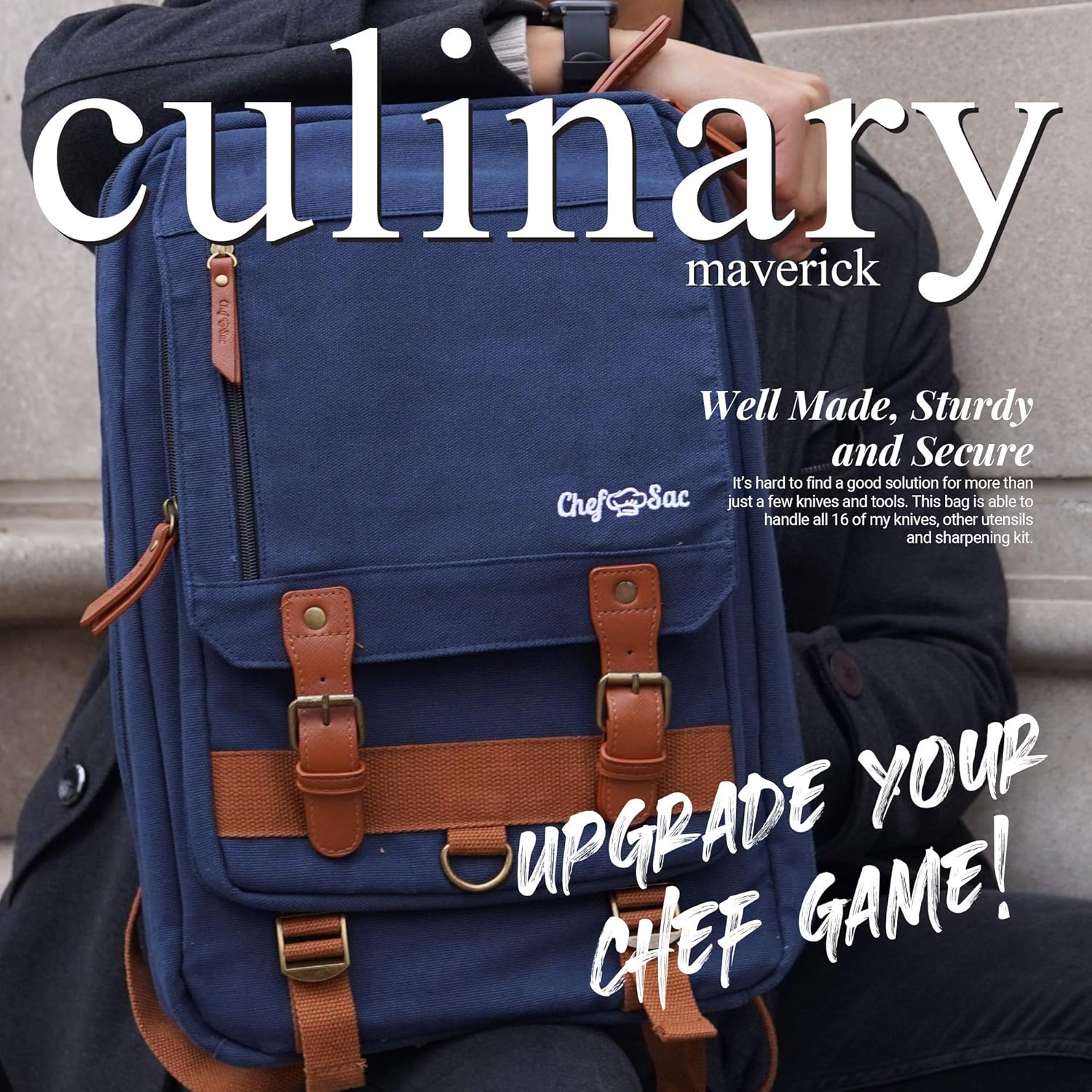 Chef Knife Bag Retro Backpack | 20+ Slots for Knives and Chef Tools | Knife Carrying Case with Hidden Back Pocket for Tablet | Sturdy Knife Bags For Chefs & Culinary Students | Premium Canvas (Blue): Kitchen & Dining