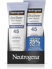 Neutrogena Ultra Sheer Dry-Touch Water Resistant and Non-Greasy Sunscreen Lotion with Broad Spectrum SPF 45, 3 fl. oz, (Pack of 2)