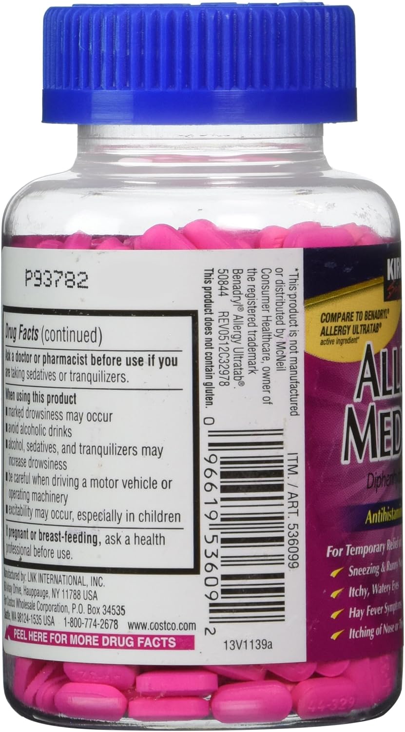 Kirkland Signature Allergy Medicine Diphenhydramine HCI 25 mg - 600 Minitabs: Health & Personal Care