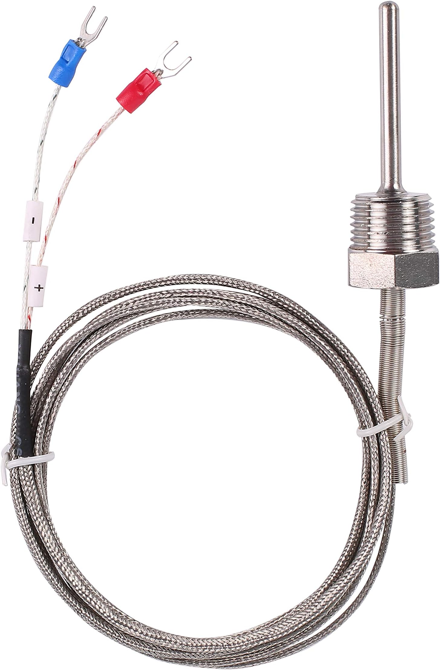 Waterproof K Type Thermocouple - Jaybva Grounded Temperature Sensor Probe for PID Temperature Controller Two Wire Stainless Steel NPT3/4" BSPT 1/2" inch Pipe Thread 0~500℃ with 2m Shield Wire