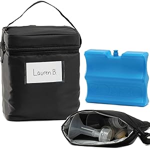 Zohzo Breastmilk Cooler Bag with Ice Pack - Insulated Breast Milk Cooler with Accompanying Wet/Dry Bag (Black)