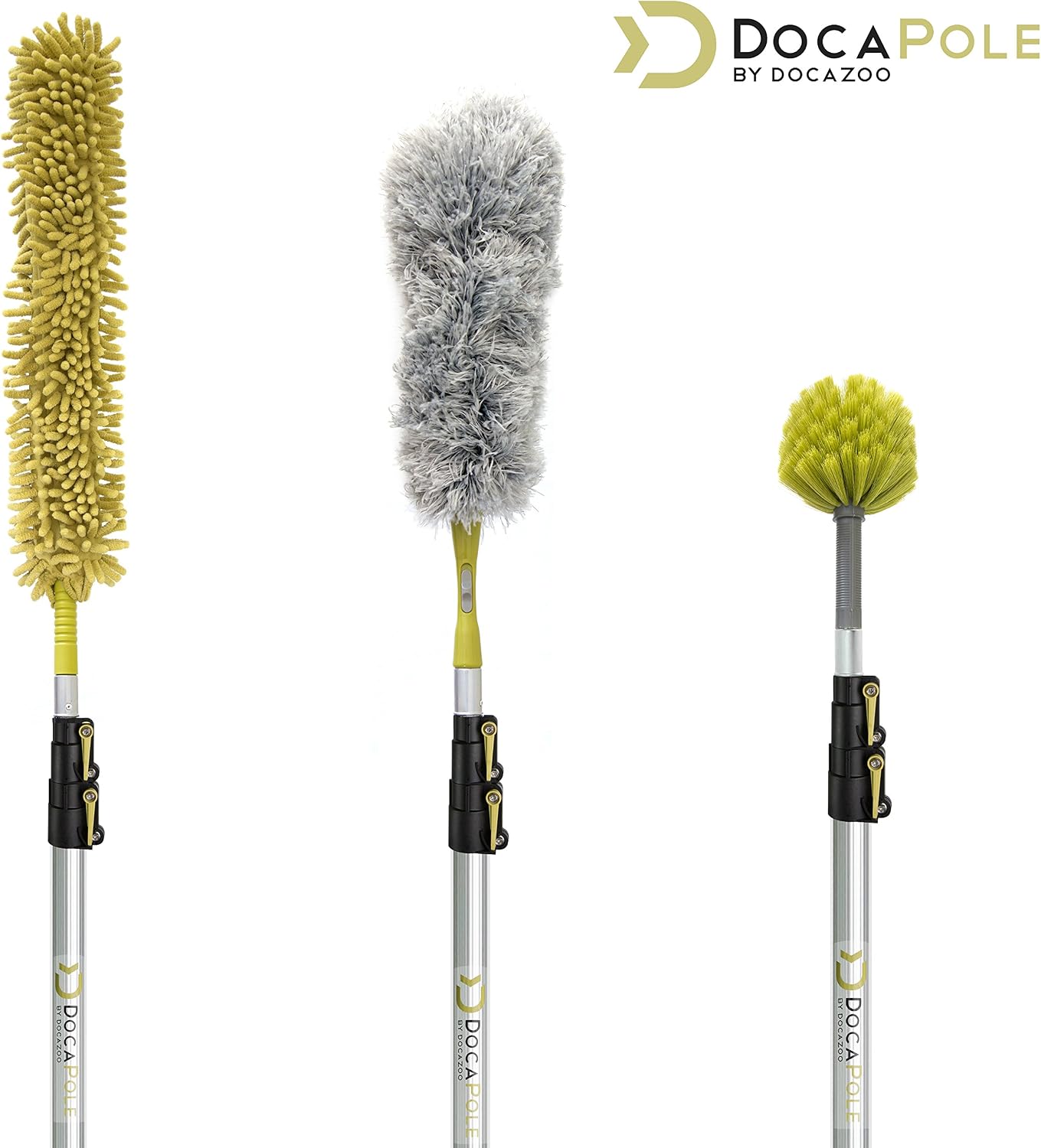 DOCAZOO DocaPole High Reach Dusting Kit with 5-12 (1.5-3.5m) Foot Extension Pole // Cleaning Kit Includes 3 Dusting Attachments // Cobweb Duster // Microfiber Duster // Ceiling Fan Duster - Image 3