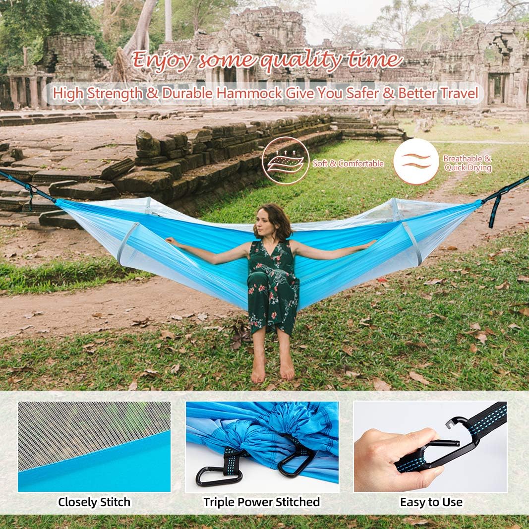 Camping Hammock with Mosquito Net 2 in 1 Ripstop Parachute Nylon Portable Hammock Set with Tree Straps & Carabiners Bug Insect Netting Easy Assembly Lightweight Swing Bed for Outdoor Activities: Furniture & Decor