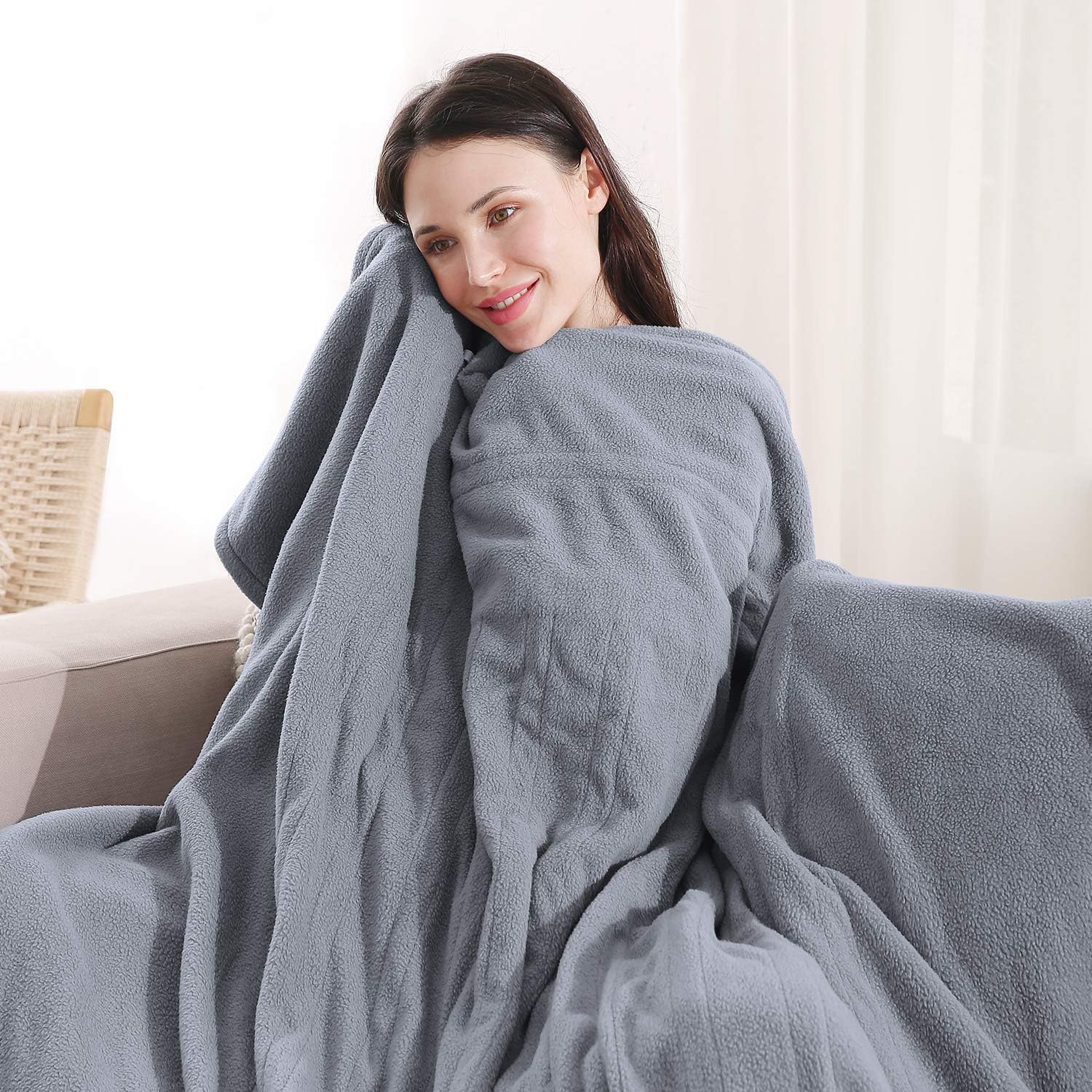 MaxKare Polar Fleece Electric Heated Blanket Twin Size 62'' x 84'' Full Body Warming Premium Microfiber Sofa Blankets with Auto-Off 4 Temperature Settings Overheating Protection 10h Timer - Gray: Kitchen & Dining