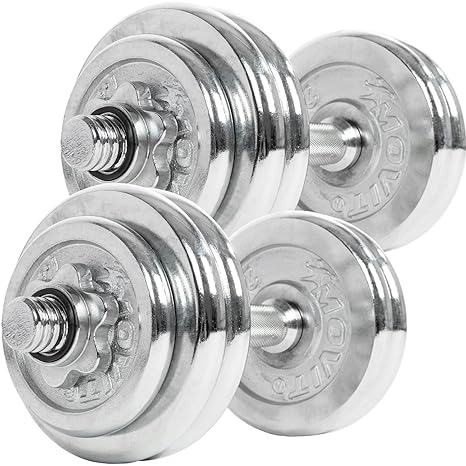 MOVIT® Chrom Gusseisen Kurzhantel 2er Set, Varianten 30kg, 40kg, 50kg, 60kg, gerändelt mit Sternverschlüssen Chrom-Hantel-Set