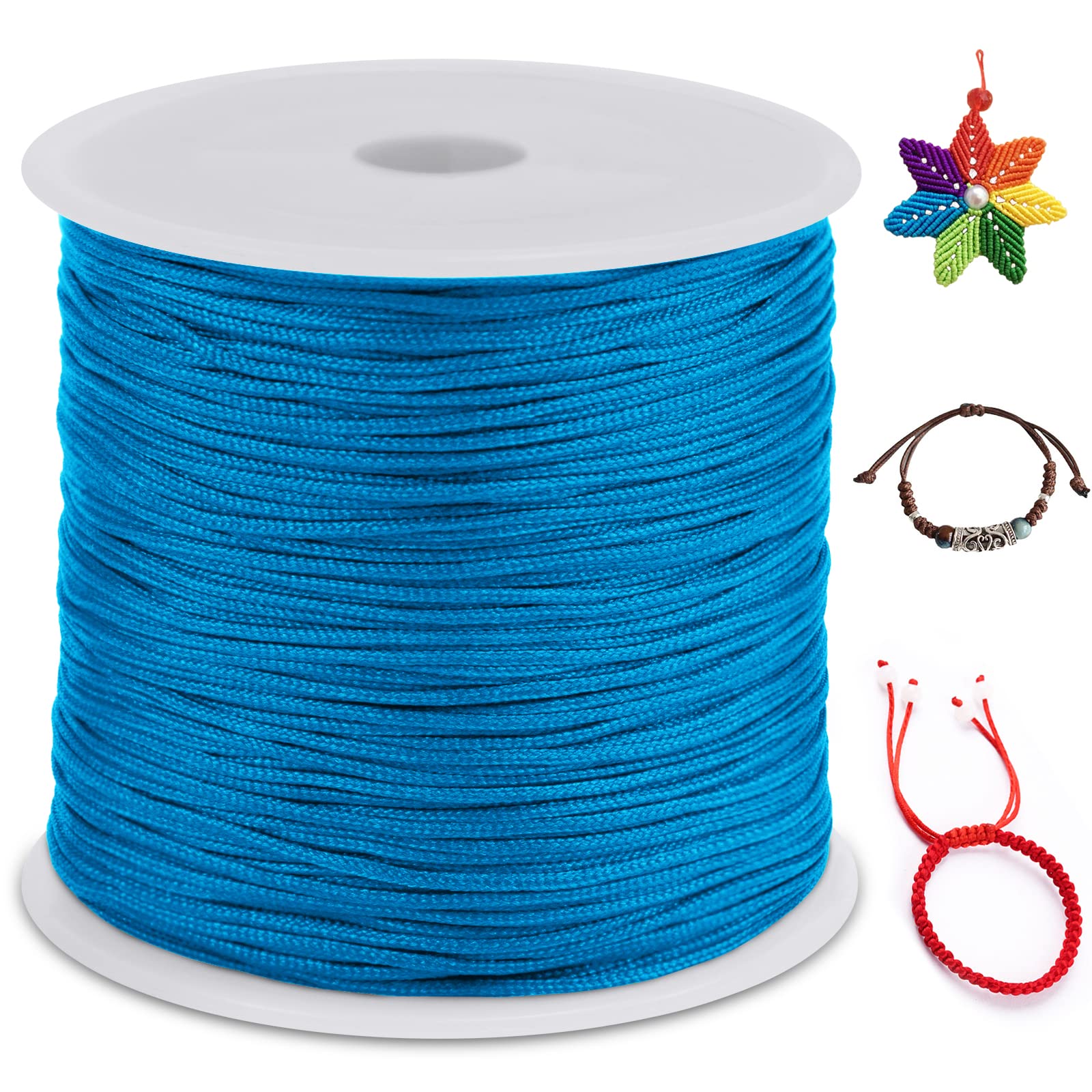 LEREATI Nylon Cord 0.8mm x 100m, Satin Cord Nylon String Macrame Cord, Coloured Beading Thread String for Making Bracelet, Necklace, Chinese Knot, Jewellery (Lake Blue)