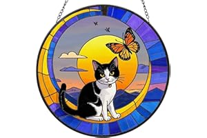 RAUGBEYVO Cat Memorial Suncatchers for Windows Hanging - 8 in Stained Glass Sun Catchers Indoor Window, Suncatcher Stain Glass Window Hanging for Home Decor Wall Art, Gifts for Holiday