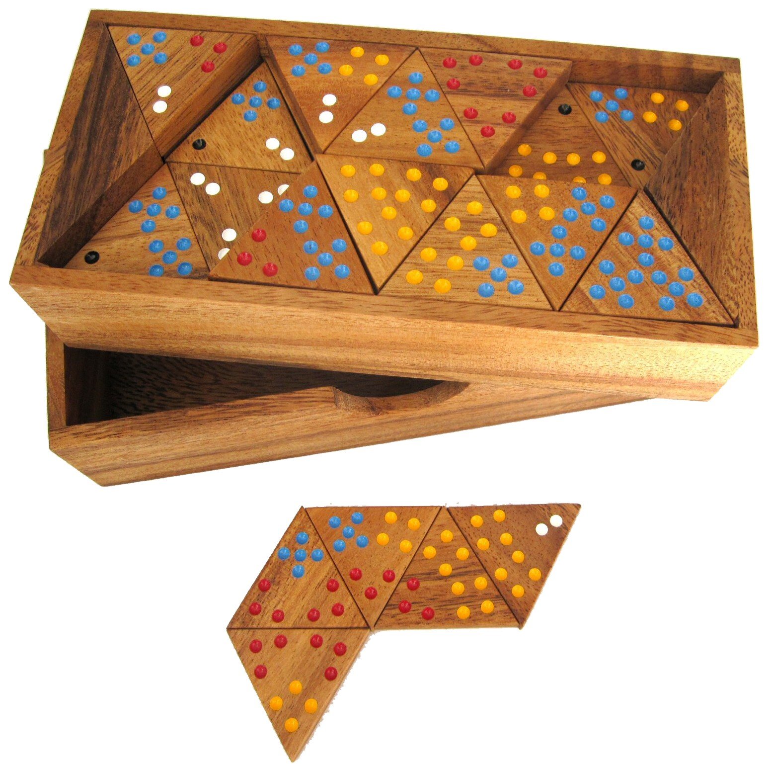 LOGOPLAY Tridomino - Triomino - Triangle Domino - Tiling Game - Wooden Board Game with Colored Dots