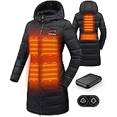 HEWINZE Women's Heated Puffer Coat - Electric Dual-Co ntrol Heated Jacket with 7.4V Battery Pack, US, Black
