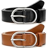 VONMELLI 2 Pack Women's Leather Belts for Jeans Dresses Fashion Gold Buckle Ladies Belt
