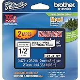 Brother Genuine P-Touch, TZe-231 2 Pack Tape (TZE2312PK) ½”(0.47”) x 26.2 ft. (8m) 2 Count (Pack of 1) Laminated P-Touch Tape, Black on White