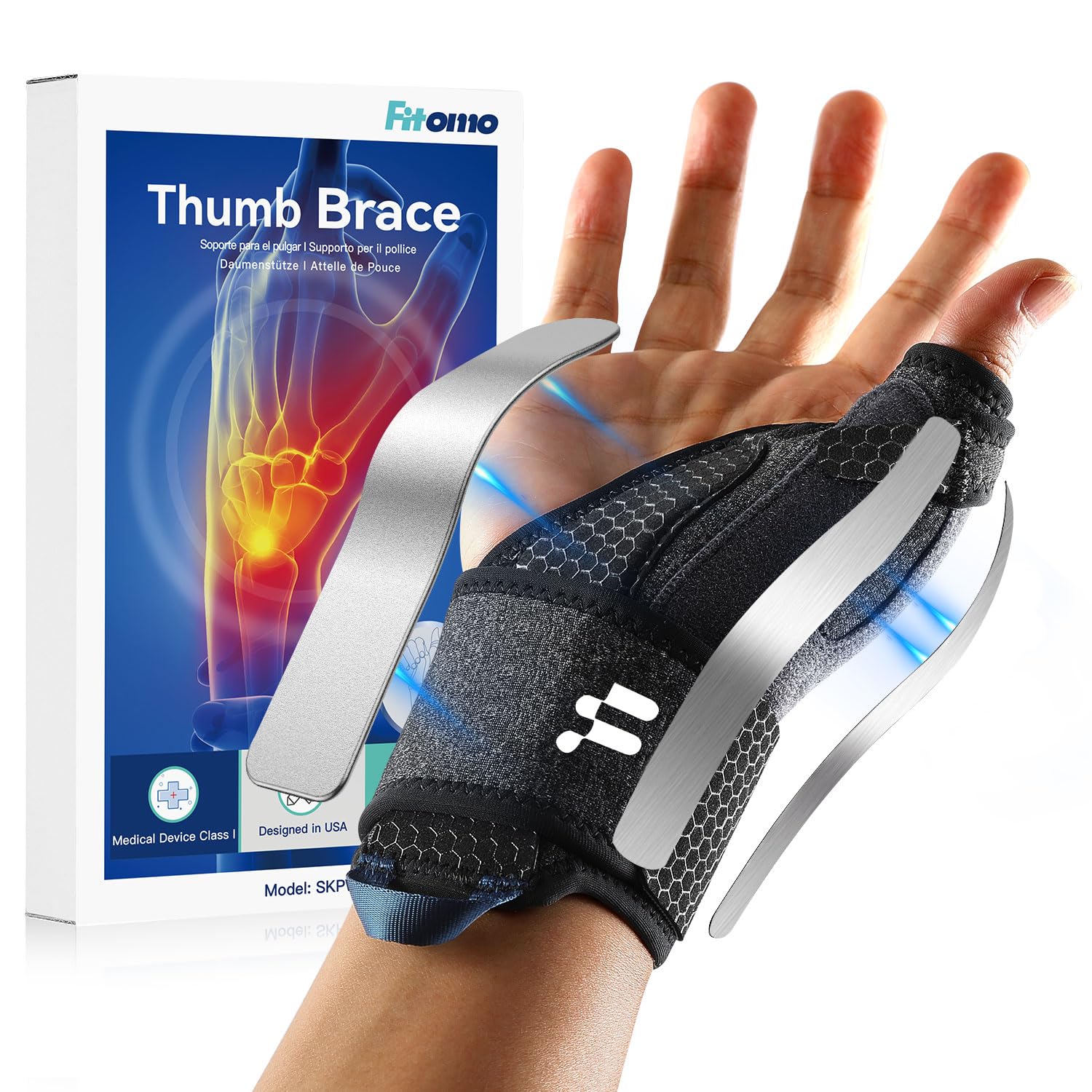 Fitomo Wrist and Thumb Support, 2 en 1 Finger Splint for De Quervains Tenosynovitis, Arthritis, Trigger Finger, Pain Relief, Tendonitis, Carpal Tunnel Pain Relief and Thumb Sprain