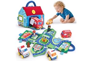hahaland Baby Toys for 1 Year Old Boy Gifts - Soft Pull Back Cars, Sensory, Take-Along Cars Playset with Foldable Mat, 9 Month Old Baby Toys 6-12 Months Soft Toy Baby Gifts Christmas Stocking Stuffers