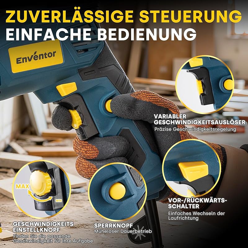 750W Bohrmaschine, mit 9 ​​Stück Bohren, 360° Zusatzgriff
