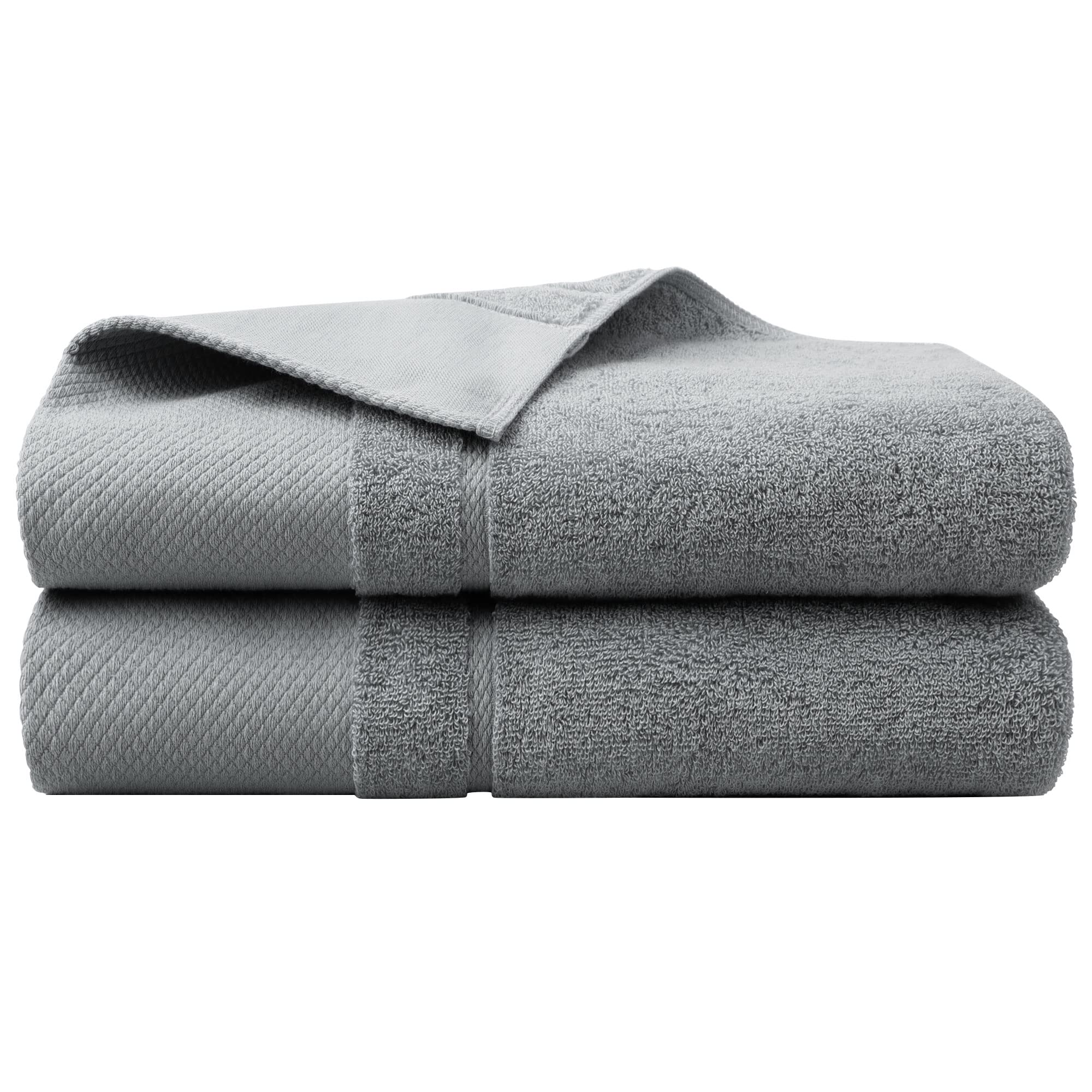 PiccoCasa Bath Towel Set 70 x 140 Cm, 100% Combed Cotton 600 GSM Bath Towels Extra Large and Soft, Highly Absorbent Hand Towels for Bathroom - Grey Hand Towel Set of 2