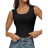 kakola Women's Scoop Neck Tank Tops Wide Strap Cropped Ribbed Camisole Sleeveless Basic Top Black