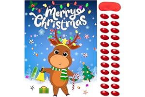 HRENCY Pin The Nose On The Reindeer Christmas Party Games for Kids Xmas Activities Holiday Party Game with 24PCS Nose Stickers Pin The Tail Christmas Party Favors Supplies for Adults
