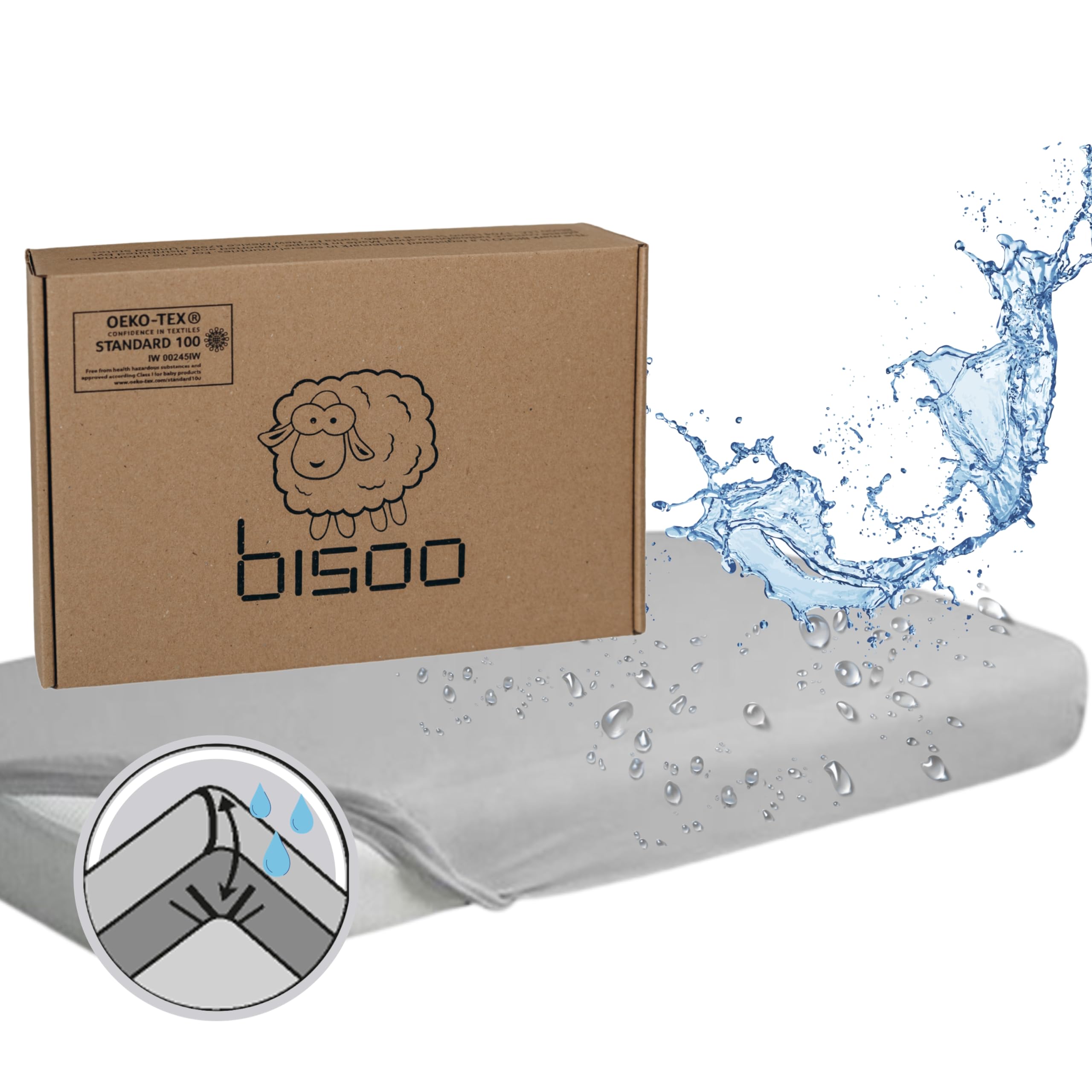 Bisoo Toddler Junior Waterproof (Top+Corners) Bed Sheets 160 x 70 Fitted / 27x63 in - 2in1 Fitted Sheet Mattress Protector Made of 100% Jersey Oeko-Tex + PU - Cot Bed & Crib - Soft & Silent - Gray