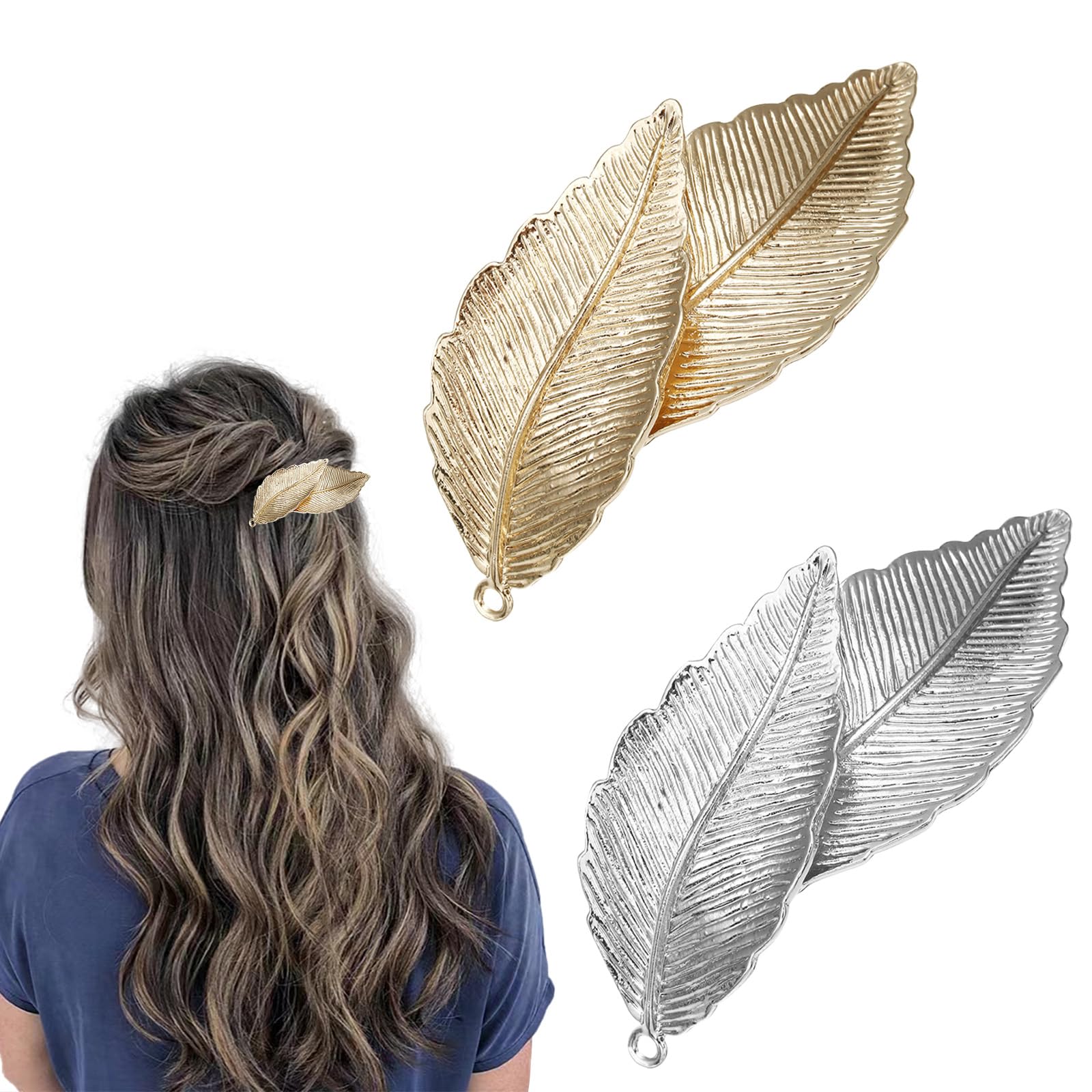 2 PCS French Vintage Leaf Hair Barrettes, Metal Minimalist Leaf Clip Barrette Hair Accessories for Women and Girls