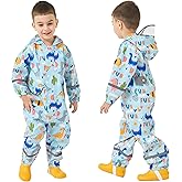 Fewlby Kids Rain Suit, Toddler Raincoats One Piece Hoodie Cartoon Rain Gear Waterproof Rainwear Coveralls for Boys and Girls