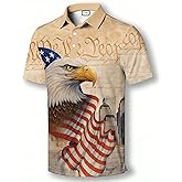 COOLLYME American Flag Polo Shirt, Patriotic Design, Red White Blue Stars Pattern, Short Sleeve Golf Shirt